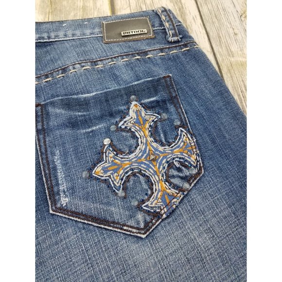 PETROL JEANS Denim Jenna Womens Size 29x34 Blue Distress’s Stud Casual Zip - Picture 9 of 13